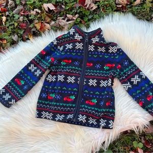 OshKosh B’gosh Navy Blue Multicolored Christmas Argyle Fleece Zip Up Jacket